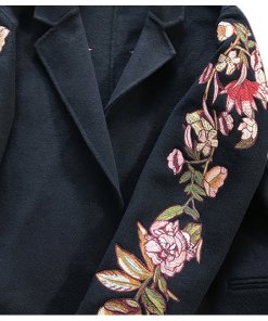 Sandro Floral Embroidery Wool Blend Coat