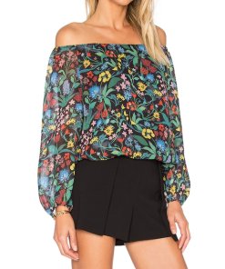 Alice + Olivia Alta Peasant Floral Off-the-Shoulder Top
