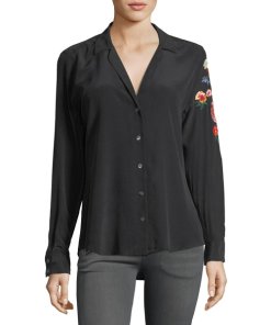 Equipment Adalyn Floral Embroidered Silk Shirt