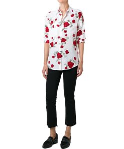 Equipment Rose Print Long-Sleeve Silk Shirt