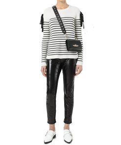 RED Valentino Bow Cold-Shoulder Striped Sweater