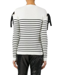 RED Valentino Bow Cold-Shoulder Striped Sweater