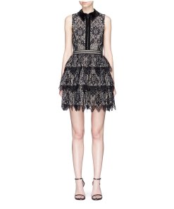Alice + Olivia Ellis Tiered Floral Lace Dress