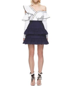 Self-Portrait Hazel Broderie Anglaise Tiered Ruffle Mini Skirt