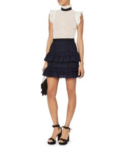 Self-Portrait Hazel Broderie Anglaise Tiered Ruffle Mini Skirt