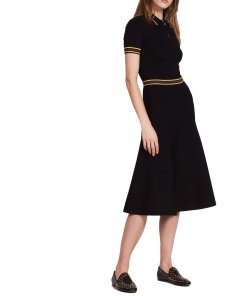 Sandro Striped Detail Knit Polo Top & Midi Skirt