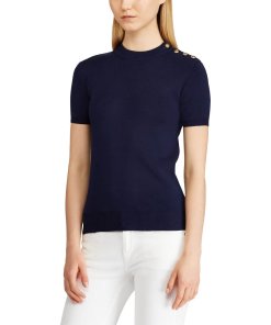 Ralph Lauren Collection Button Shoulder Silk Knit Top