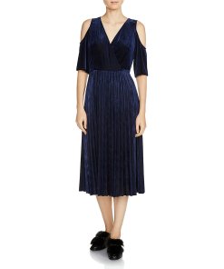 Maje Ragui Cold-Shoulder Pleated Velvet Dress