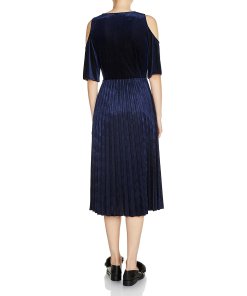 Maje Ragui Cold-Shoulder Pleated Velvet Dress