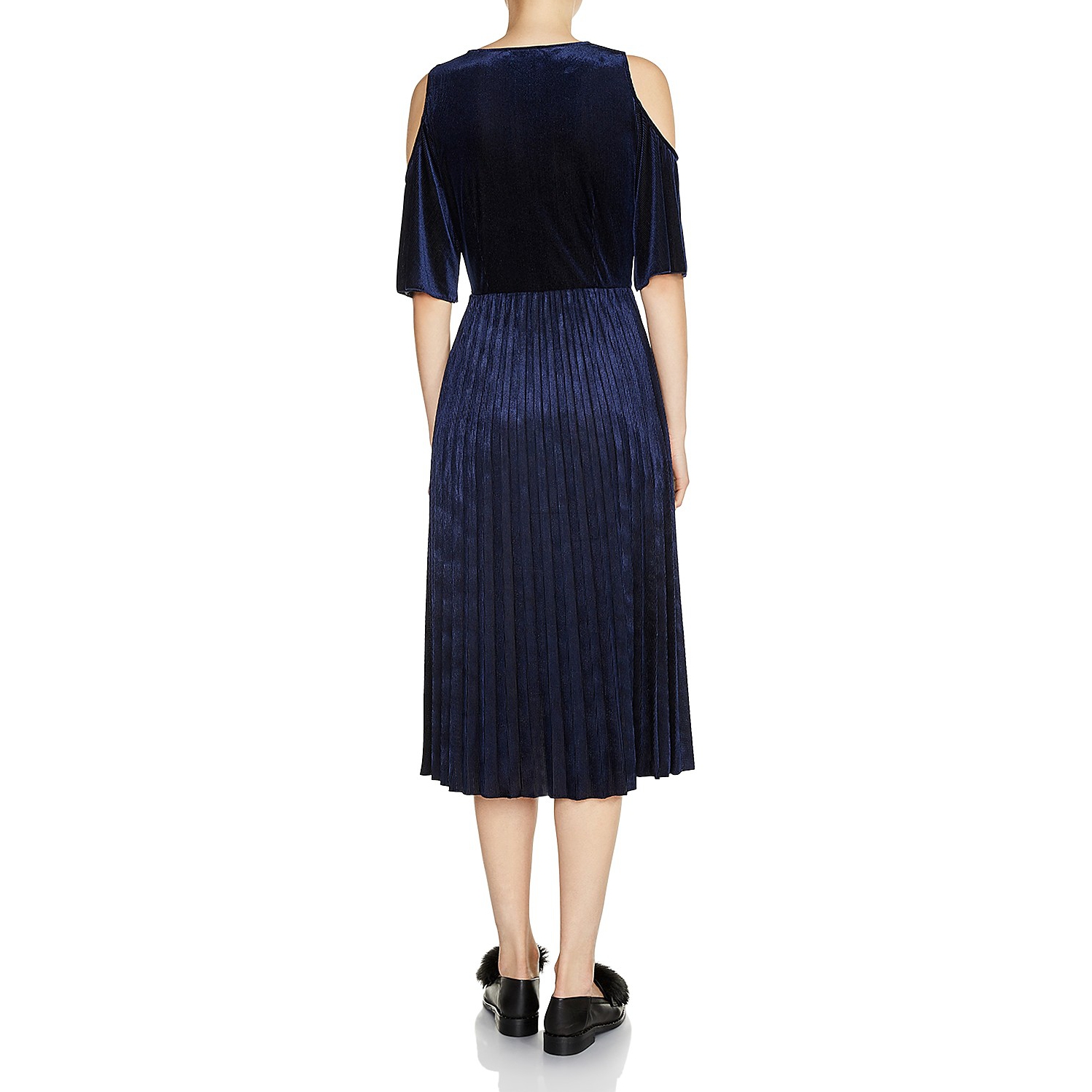 Maje Ragui Cold-Shoulder Pleated Velvet Dress