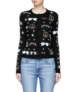 Alice + Olivia Kym Peace Love Embellished Wool Cardigan