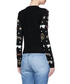 Alice + Olivia Kym Peace Love Embellished Wool Cardigan