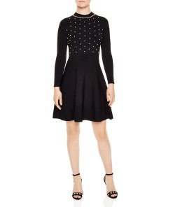 Sandro Vanessa Pearl Embellished Fit & Flare Dress