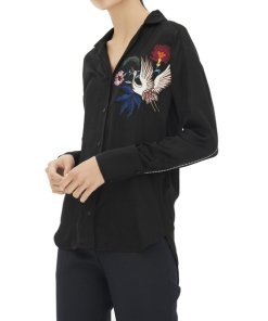 Sandro Hoxton Bird Embroidered Satin Shirt