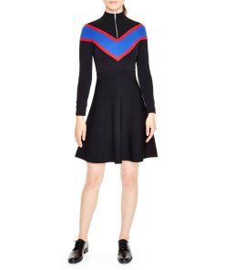 Sandro Chevron Inset Knit Dress