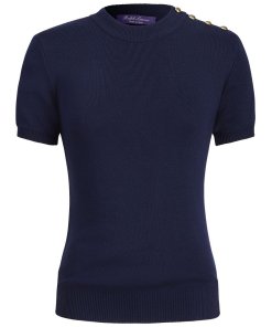 Ralph Lauren Collection Button Shoulder Silk Knit Top