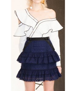 Self-Portrait Hazel Broderie Anglaise Tiered Ruffle Mini Skirt