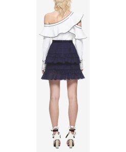 Self-Portrait Hazel Broderie Anglaise Tiered Ruffle Mini Skirt