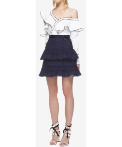 Self-Portrait Hazel Broderie Anglaise Tiered Ruffle Mini Skirt