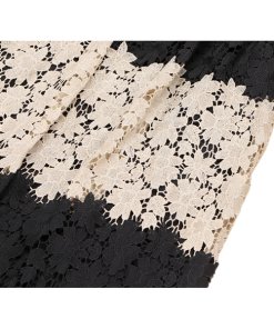 Alice + Olivia Noel Crewneck Short-Sleeve Lace Gown