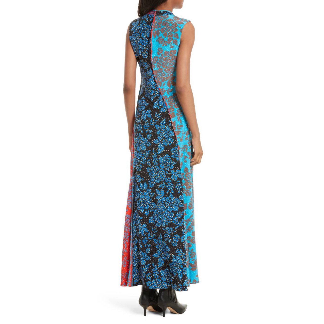 Diane von Furstenberg Sleeveless Paneled Floral Silk Maxi Dress
