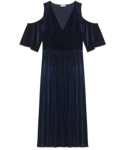 Maje Ragui Cold-Shoulder Pleated Velvet Dress