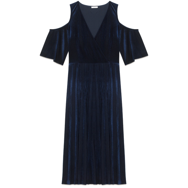 Maje Ragui Cold-Shoulder Pleated Velvet Dress