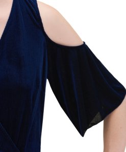 Maje Ragui Cold-Shoulder Pleated Velvet Dress