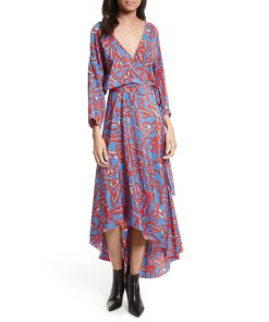 Diane von Furstenberg Floral Long Sleeve Asymmetric Hem Dress