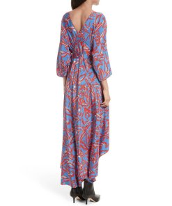Diane von Furstenberg Floral Long Sleeve Asymmetric Hem Dress