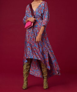 Diane von Furstenberg Floral Long Sleeve Asymmetric Hem Dress