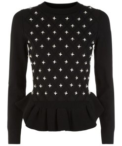 Sandro Pearl Embellished Peplum Sweater