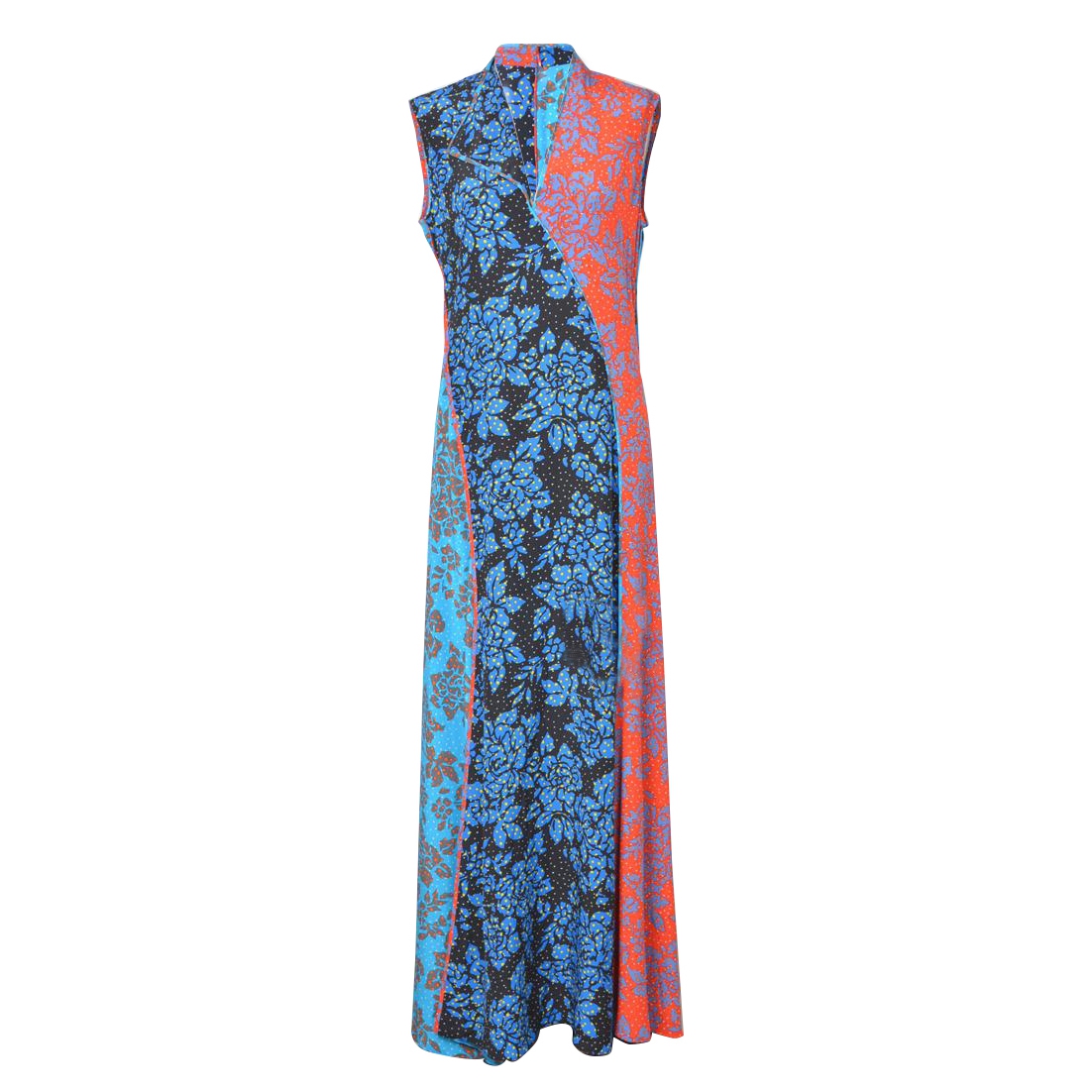 Diane von Furstenberg Sleeveless Paneled Floral Silk Maxi Dress