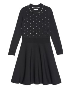Sandro Vanessa Pearl Embellished Fit & Flare Dress