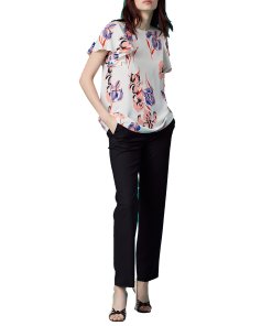 Diane von Furstenberg Flutter Sleeve Floral Crewneck Top