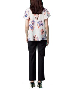 Diane von Furstenberg Flutter Sleeve Floral Crewneck Top