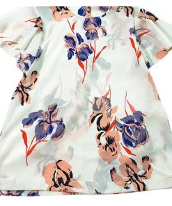 Diane von Furstenberg Flutter Sleeve Floral Crewneck Top