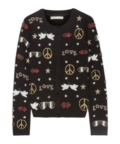 Alice + Olivia Kym Peace Love Embellished Wool Cardigan