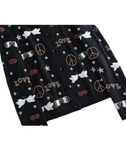 Alice + Olivia Kym Peace Love Embellished Wool Cardigan