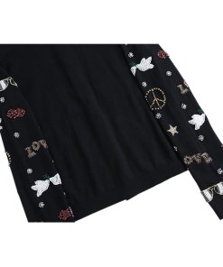 Alice + Olivia Kym Peace Love Embellished Wool Cardigan