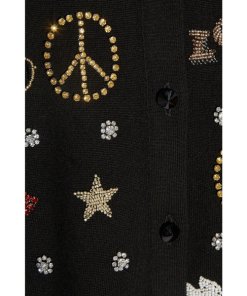 Alice + Olivia Kym Peace Love Embellished Wool Cardigan