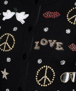 Alice + Olivia Kym Peace Love Embellished Wool Cardigan