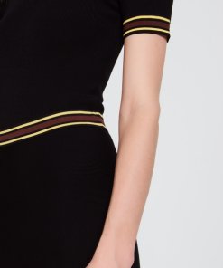 Sandro Striped Detail Knit Polo Top & Midi Skirt