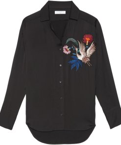 Sandro Hoxton Bird Embroidered Satin Shirt