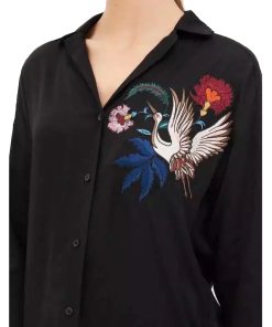 Sandro Hoxton Bird Embroidered Satin Shirt