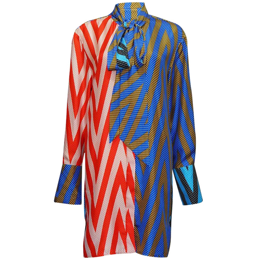Diane von Furstenberg Patchwork Long-Sleeve Shirtdress  evaChic