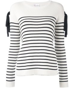 RED Valentino Bow Cold-Shoulder Striped Sweater