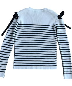 RED Valentino Bow Cold-Shoulder Striped Sweater