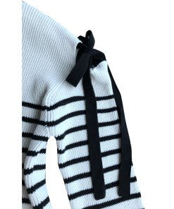 RED Valentino Bow Cold-Shoulder Striped Sweater