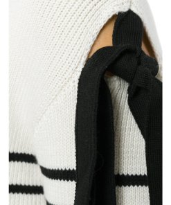 RED Valentino Bow Cold-Shoulder Striped Sweater